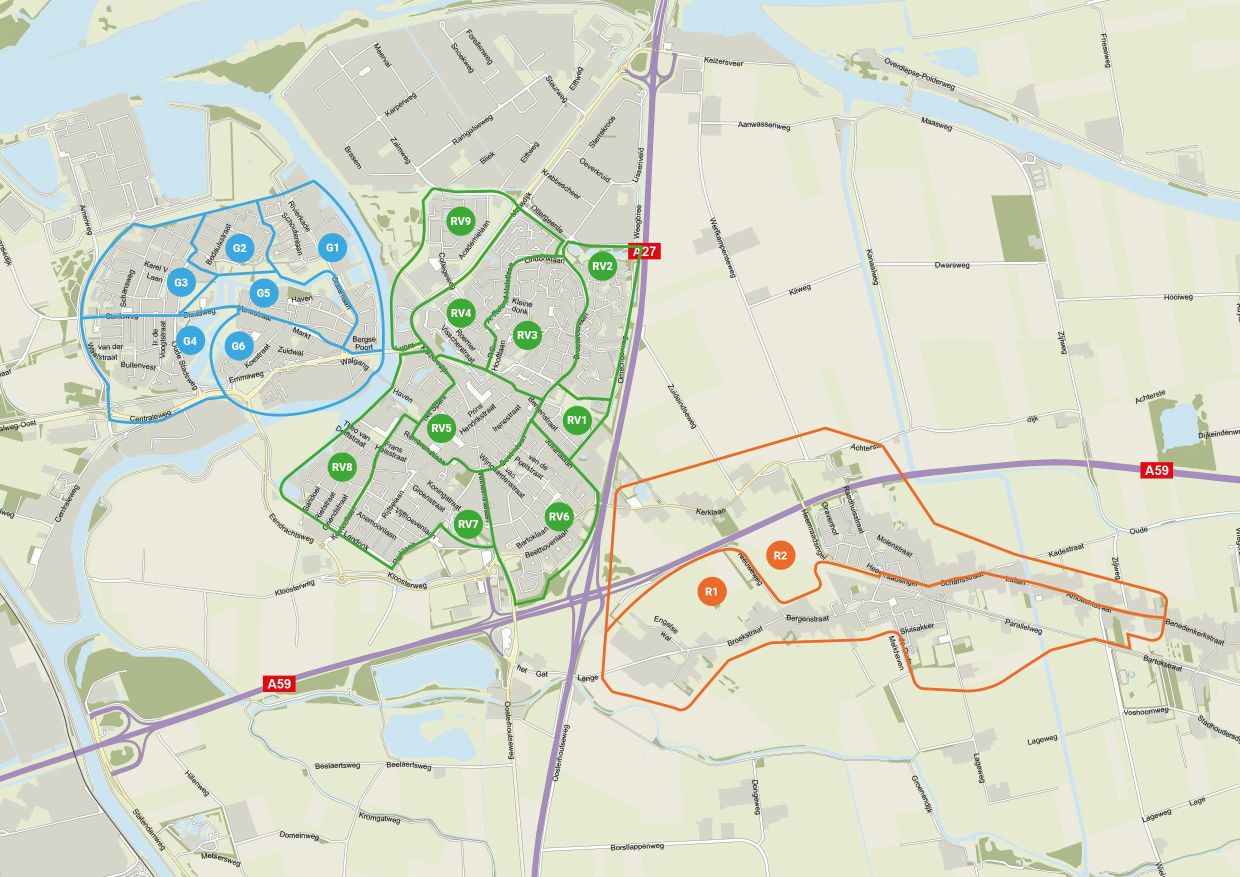 overzichtskaart van de buurten in gemeente Geertruidenberg