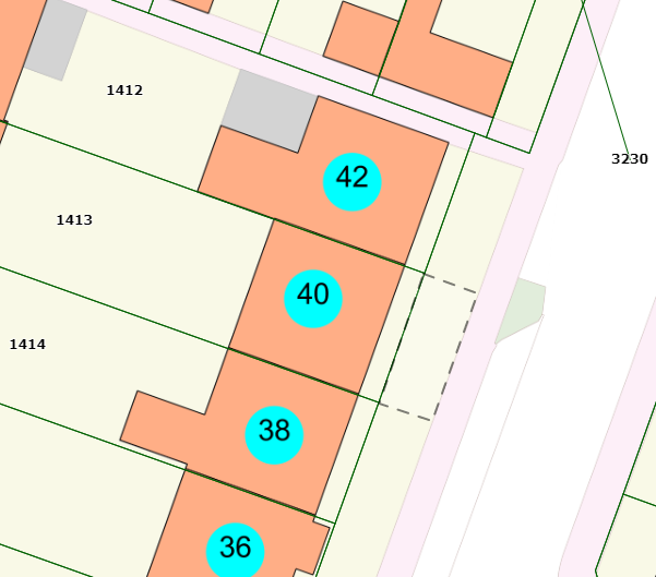 Op deze plattegrond staat de reststrook grond aangegeven die zich voor de woning aan Graaf Janstraat 40 in Geertruidenberg bevindt.